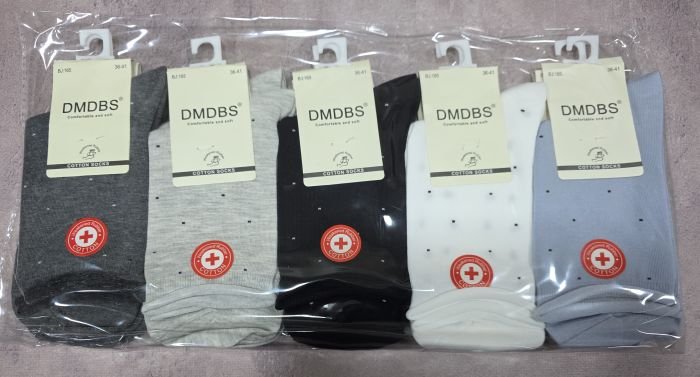 Шкарпетки "DMDBS" BJ:165 стрейч /cotton "з ослабленою гумкою +" жіночі, р. 36-41 -асорті -(Високі в горошок із закрученим верхом -BJ-165) - уп. 10 шт