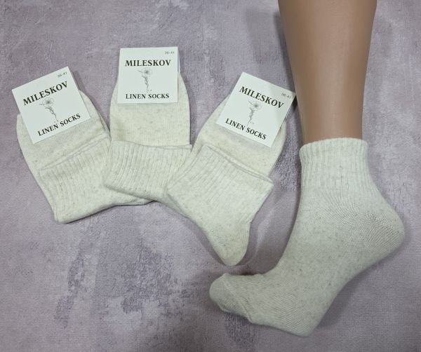 Шкарпетки "MILESKOV" LG-033-3 льон /стрейч жіночі, р. 36-41 -(Льон +з укороченою гумкою в рубчик -жін.) -уп. 12 ш