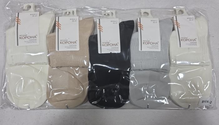 Шкарпетки "Корона" ВY-924-2 сітка /cotton жіночі, р. 36-41 -асорті -(Сіточка /середні -однотонні +на широкій резинці в рубчик декор "рванка") -уп. 10 шт
