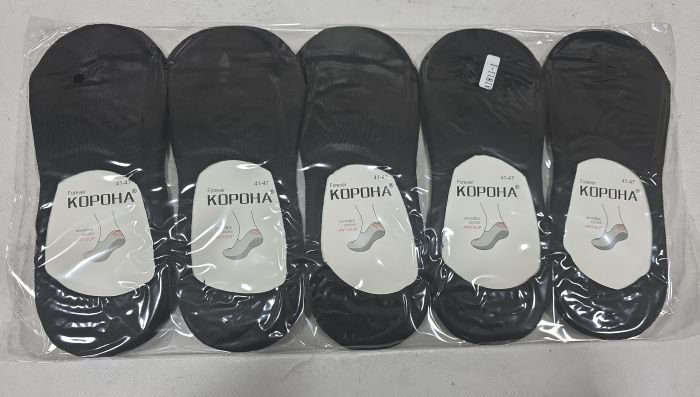 Шкарпетки-сліди "Корона" А-1811-1 стрейч/ cotton чоловічі із силіконом на п'яті, р. 41-47 -(Сліди /чорні -чол.) -уп. 10 шт