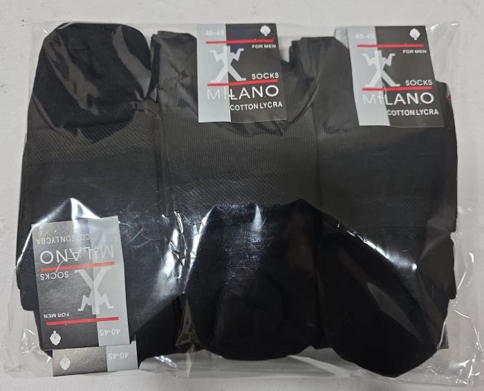 Шкарпетки Житомир "Socks MILANO" МР-005-01 стрейч-lycra чоловічі, р. 40-45 -(Середні /чорні -однотонні) -уп. 12 шт