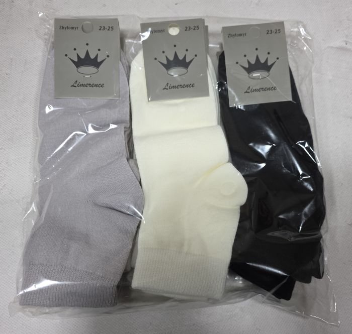 Шкарпетки Житомир "Limerence" 780-80 стрейч/ акріл +cotton жіночі, р. 36-40 -асорті -(акріл -середні -"три кольори" -молочний, сірий, чорний) -уп. 12 шт