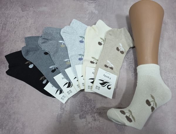 Шкарпетки Житомир "Limerence" 403-87 стрейч жіночі, р. 36-40 -асорті -(Укорочені /з темними та світлими вишеньками +укорочена гумка у дрібний рубчик -стрейч) -уп. 12 шт