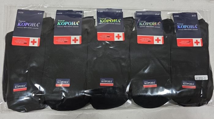 Шкарпетки "Корона" A-1232-1 стрейч /cotton з ослабленою гумкою чоловічі, р. 41-47 -асорті -(Високі /однотонні з гумкою в дрібний рубчик) -уп. 10 шт.