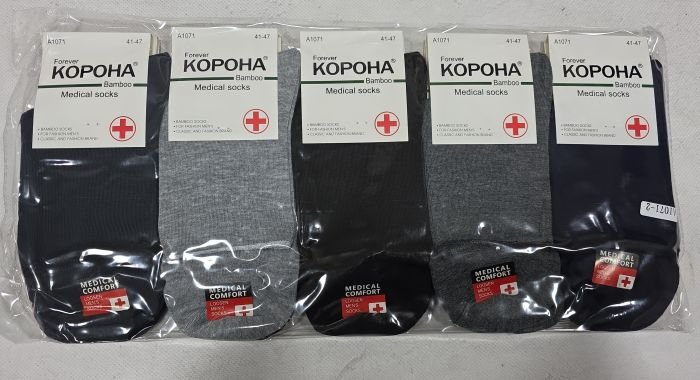 Шкарпетки "Корона" A-1071-2 стрейч /бамбук "Медичні без гумки +" чоловічі, р. 41-47 -асорті -(Без резинки /високі -однотонні із закрученим верхом -чол.) -уп. 10 шт.