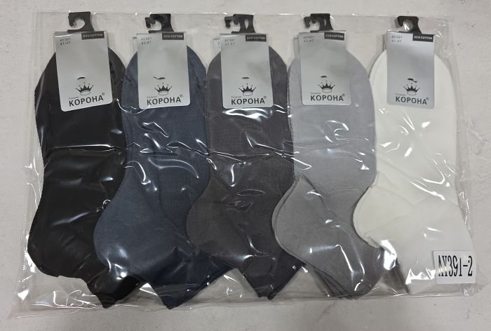 Шкарпетки "Корона" AY-391-2 стрейч/ eco cotton чоловічі, р. 41-47 -(Укорочені /однотонні в дрібний рубчик зверху та перфорацією на підошві +гумка в рубчик) -уп. 10 шт
