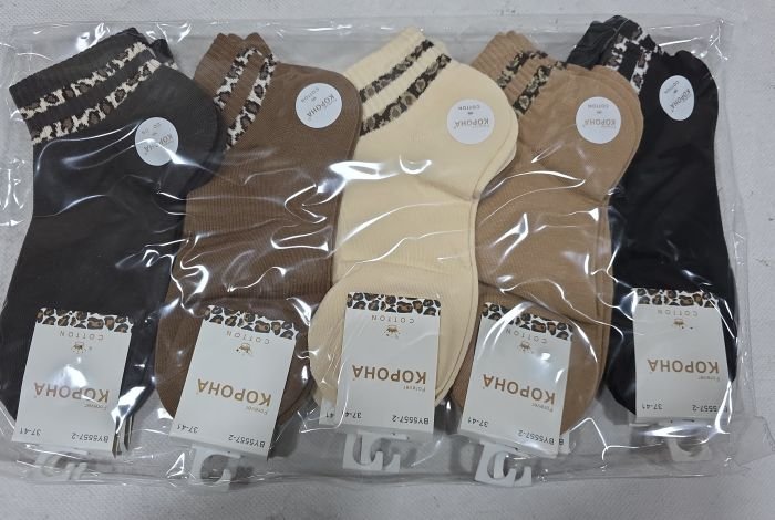 Шкарпетки "Корона" ВY-5557-2 стрейч/cotton жіночі, р. 37-41 -(Укорочені /однотонні +дві леопардові смужки на гумці в рубчик) -уп. 10 шт