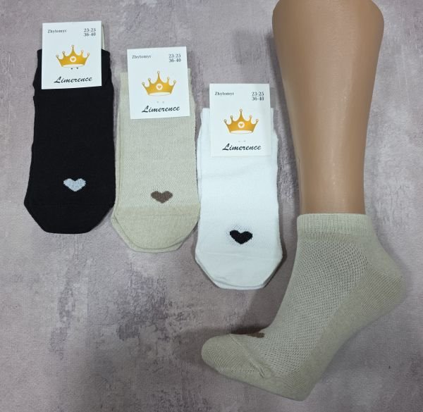 Шкарпетки Житомир "Limerence" 03-43 сітка жіночі короткі, р. 36-40 -асорті -(сіточка -однотонні + спереду маленьке серце) -уп. 12 шт
