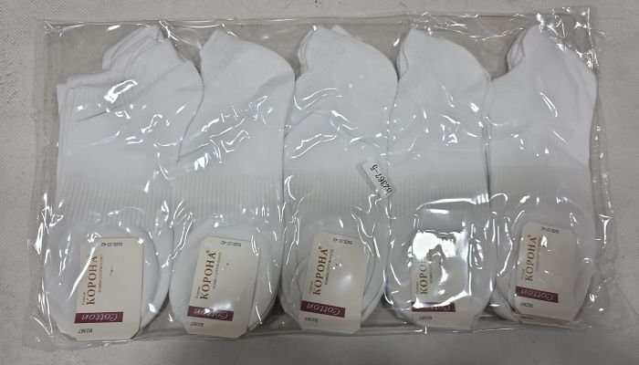 Шкарпетки "Корона" B-2367-5 стрейч /cotton жіночі, р. 37-42 -(Ультракороткі /білі +посередині резинка фіксатор +ззаду з виступом -жін.) - уп. 10 шт