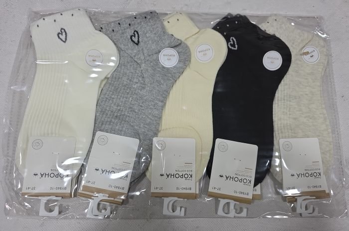 Шкарпетки "Корона" ВY-840-10 стрейч /eco cotton жіночі, р. 37-41 -(Укорочені /однотонні у рельєфній рубчик +на гумці в рубчик збоку серце +на гумці горошок) -уп. 10 шт