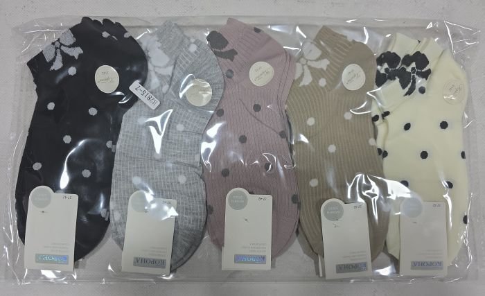 Шкарпетки "Корона" В-2815-7 стрейч жіночі, р. 37-42 -асорті -(Укорочені /однотонні в рубчик з великим горошком +збоку на гумці великий бант) -уп. 10 шт