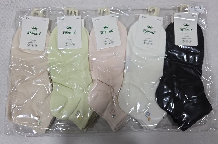 Шкарпетки "Корона" ВY-900-3 стрейч /cotton жіночі, р. 36-41 -(Укорочені /однотонні з сіточним візерунком ялинки + на гумці в рубчик ззаду дві літери) -уп. 10 шт