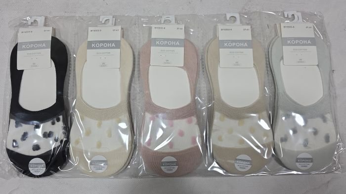 Шкарпетки-сліди "Корона" BY-5553-8 стрейч/ eco cotton жіночі із силіконом на п'яті, р. 37-41 -асорті -(Сліди /однотонні +спереду на прозорій вставці крупний горох) -уп. 10 шт