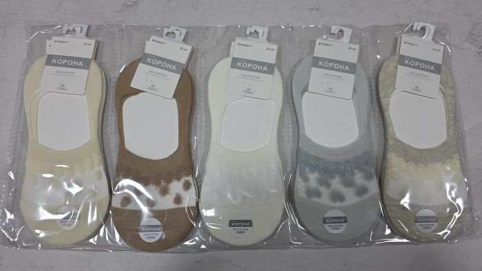 Шкарпетки-сліди "Корона" BY-5553-7 стрейч/ eco cotton жіночі із силіконом на п'яті, р. 37-41 -асорті -(Сліди /однотонні +спереду на прозорій вставці квіточки та гілочки) -уп. 10 шт