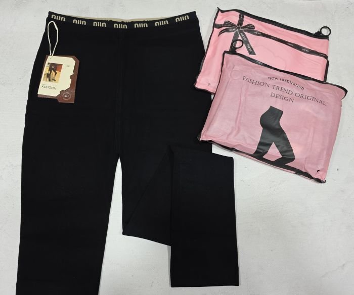 Лосини "Корона" KW-2033-2 /2XL-5XL гладкі з еластичного бавовняного трикотажу, з підтягуючим ефектом +на додатковій плоскій резинці написи, р. 46-50 -(чорні)