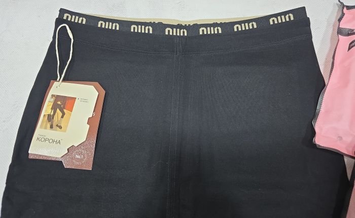 Лосини "Корона" KW-2033-1 /4XL-7XL гладкі з еластичного бавовняного трикотажу, з підтягуючим ефектом +на додатковій плоскій резинці написи, р. 48-52 -(чорні)