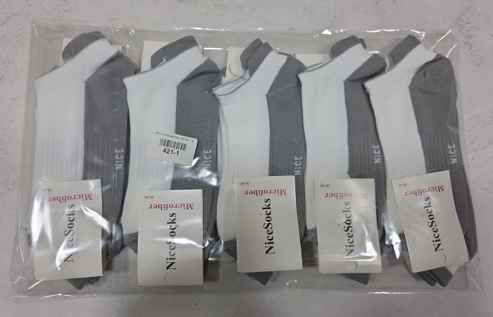 Шкарпетки "NiceSocks" 421-1-СН мікрофібра жіночі, р. 36-40 -асорті -(Короткі -з сірою підошвою та білим верхом +з сірім виступом /язичком ззаду +посередині гумка фіксатор) -уп. 10 шт