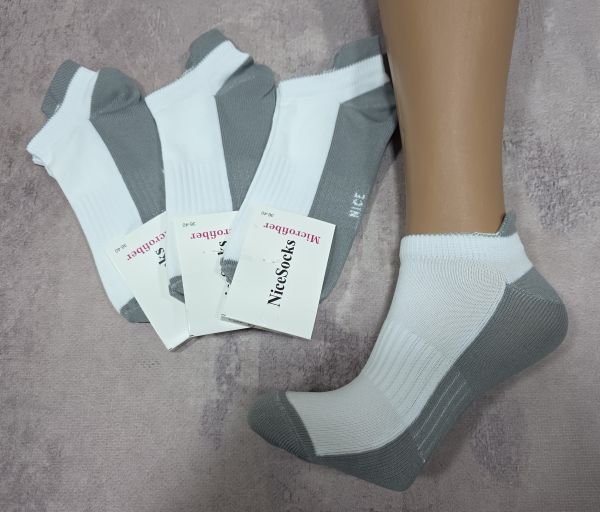 Шкарпетки "NiceSocks" 421-1-СН мікрофібра жіночі, р. 36-40 -асорті -(Короткі -з сірою підошвою та білим верхом +з сірім виступом /язичком ззаду +посередині гумка фіксатор) -уп. 10 шт