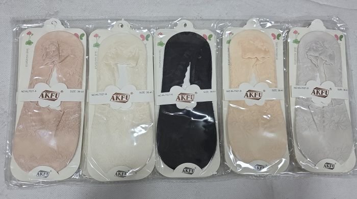 Шкарпетки-сліди "Akfu" KL-7021-8 жіночі нейлонові з бавовняною підошвою +всередині з силіконовою смужкою, р. 36-41 -асорті -(Однотонні + з квітковим візерунком на сітці) -уп. 10 шт