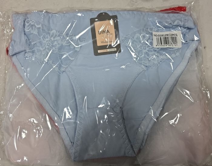 Жіночі труси "DINA Rose" 28129 cotton, р. S/M, L/XL -(46-48, 48-50) -асорті -(однотонні +спереду мереживі вставки) -уп. 12 шт