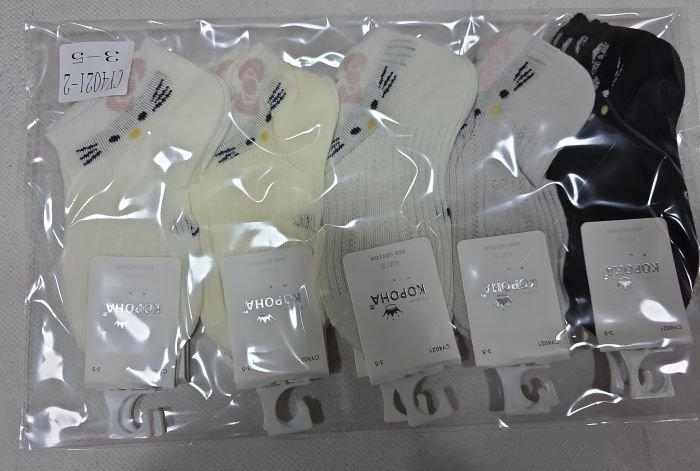 Шкарпетки "Корона" CY-4021-2 eco cotton дитячі р. 3-5, 6-8, 9-11 років -(Дівчинка -короткі -однотонні +з візерунком із сіточки у довжину + збоку на резинці мордочка котика) -уп. 10 шт