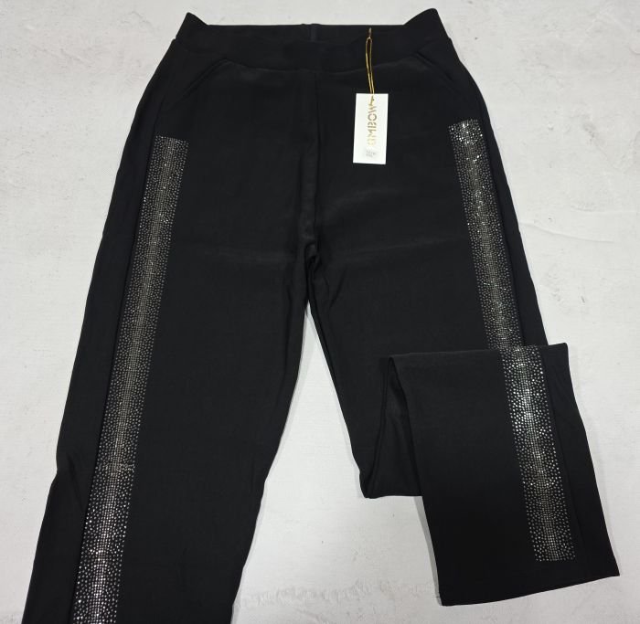 Лосини брючні "KIMBOW" 1216 спереду кишені +з боків широкі лампаси з камінчиків, р. 5XL-(50-52), 6XL-(52-54), 7XL-(54-56) -(чорні)