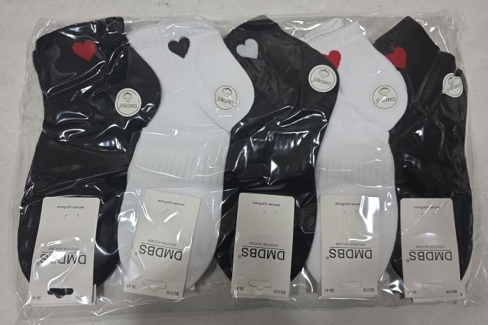 Шкарпетки "DMDBS" BS:016/(БС-016) стрейч /cotton жіночі, р. 36-41 -асорті -(Укорочені -чорні+білі +на середній гумці в рубчик мікс різних сердець +посередині резинка фіксатор) -уп. 10 шт