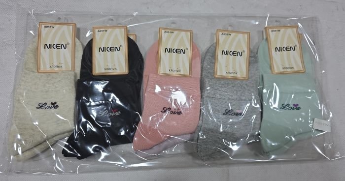 Шкарпетки "NICEN" А-051-W-3 сітка /cotton жіночі, р. 37-41 -асорті -(сіточка /середні -однотонні +збоку під гумкою Love) -уп. 10 шт