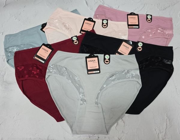 Жіночі труси "HNNA" New ТН-26 cotton, р. 2XL, 3XL, 4XL -(48, 50, 52) -асорті -(Однотонні +вставки з мережива) -уп. 12 шт