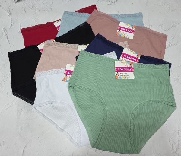 Жіночі труси "Kokowei" New Х-4482 cotton, р. 3XL, 4XL, 5XL -(50-52, 52-54, 54-56) -асорті -(однотонні в рубчик) -уп. 12 шт