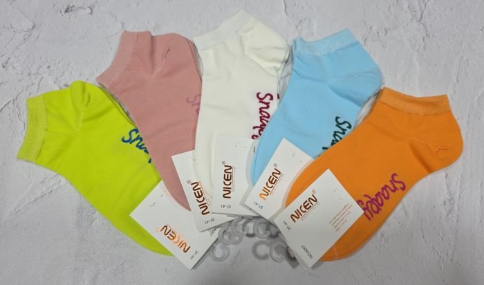 Шкарпетки "NICEN" А-057-2 стрейч /cotton жіночі, р. 37-41 -асорті -(Короткі /кольорові +збоку напис) -уп. 10 шт