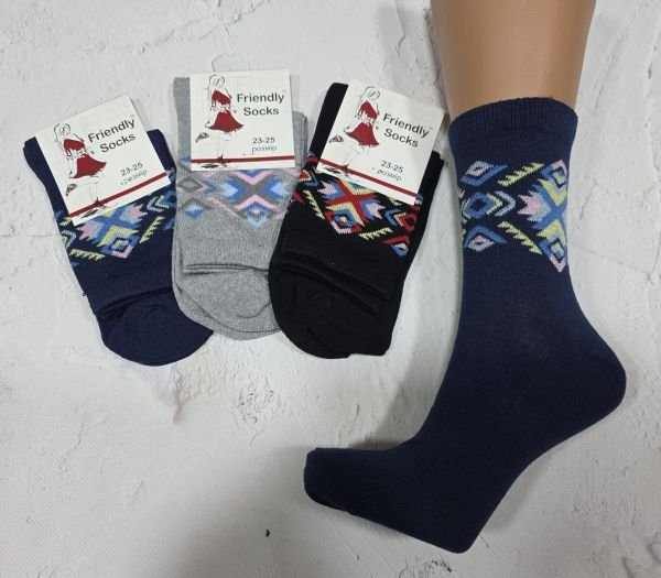 Шкарпетки Україна "Friendli Socks" 033-32 стрейч жіночі, р. 23-25 -асорті -(Високі +зверху широкий різнокольоровий орнамент) -уп. 12 шт