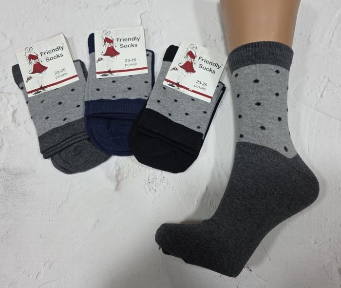 Шкарпетки Україна "Friendli Socks" 033-33 стрейч жіночі, р. 23-25 -асорті -(Високі +двокольорові +на сірій вставці горошок) -уп. 12 шт