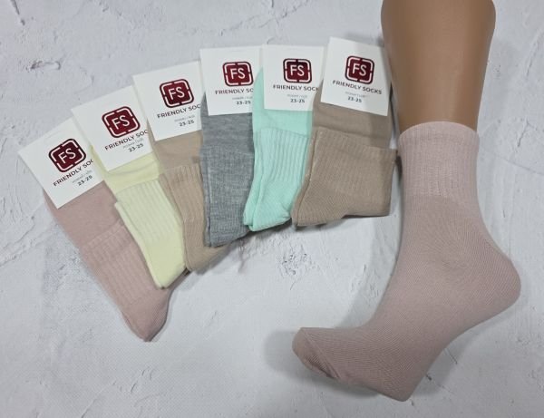 Шкарпетки Україна "FS /friendli socks" FS-828-80 стрейч жіночі, р. 23-25 -асорті -(Середні /однотонні +середня гумка в рубчик) -уп. 12 шт