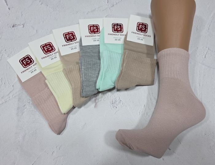 Шкарпетки Україна "FS /friendli socks" FS-828-80 стрейч жіночі, р. 23-25 -асорті -(Середні /однотонні +середня гумка в рубчик) -уп. 12 шт