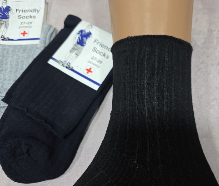 Шкарпетки Україна "Friendli Socks" MEN-656-060 стрейч чоловічі "без гумки" р. 27-29 -асорті -(У рубчик /Без резинки з ослабленим верхом -чол.) -уп. 12 шт