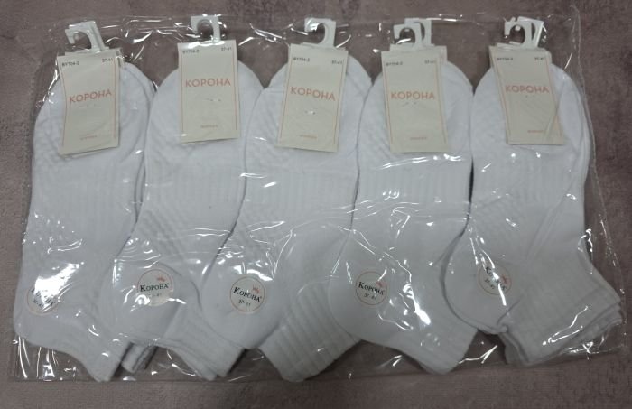Шкарпетки "Корона" ВY-704-2 стрейч /cotton жіночі, р. 36-41 білі -(Укорочені +з рифленим візерунком на стопі та резинкою фіксатором + гумка в рубчик) -уп. 10 шт