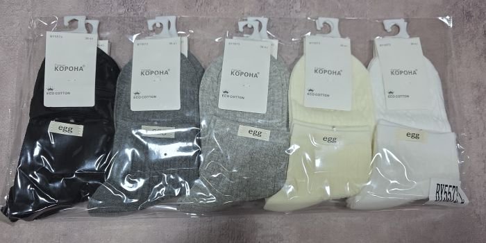 Шкарпетки "Корона" ВY-5573-2 стрейч/cotton жіночі, р. 37-41 -(Середні /однотонні з рельєфним візерунком + збоку на гумці емблема egg) -уп. 10 шт