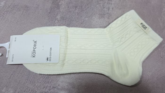 Шкарпетки "Корона" ВY-5573-2 стрейч/cotton жіночі, р. 37-41 -(Середні /однотонні з рельєфним візерунком + збоку на гумці емблема egg) -уп. 10 шт