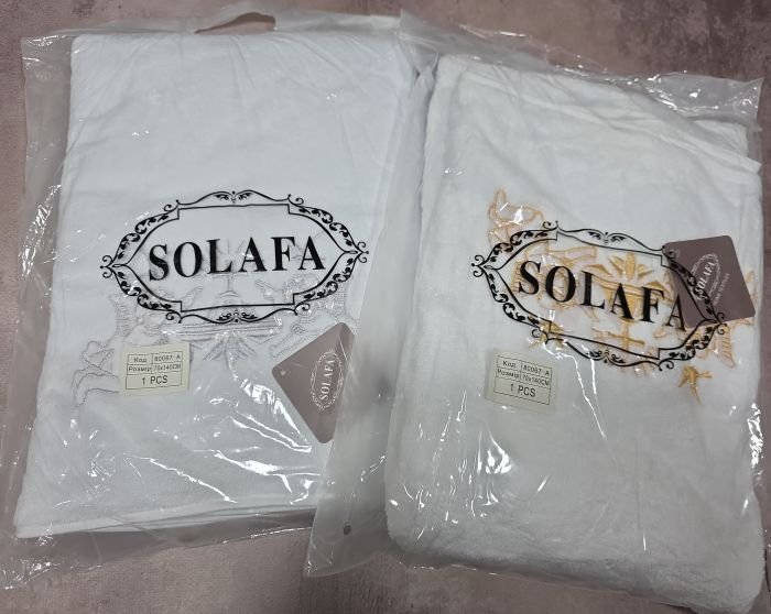 Рушник /крижма "Solafa" 80067-А з пухнастої мікрофібри-травки, р. 140*70 -(білий з вишивкою) -уп. 1 шт