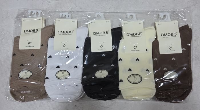 Шкарпетки "DMDBS" BJ-011 стрейч /cotton "з ослабленою гумкою +" жіночі, р. 36-41 -асорті -(Високі -однотонні в дрібні серця  із закрученим верхом) - уп. 10 шт