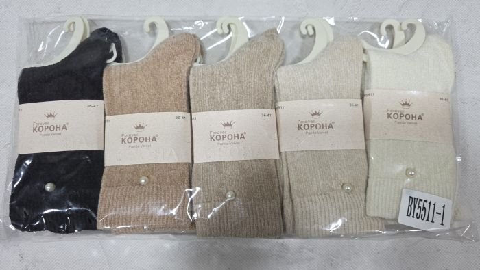 Шкарпетки "Корона" ВY-5511-1 панда вельвет жіночі, р. 36-41 -асорті -(Однотонні в рельєфній візерунок +збоку під гумкою "перлинака") -уп. 10 шт