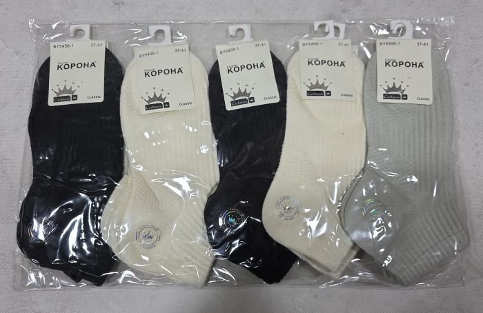 Шкарпетки "КОРОНА" ВY-5456-1 кашемір жіночі, р. 37-41 -асорті -(Короткі /однотонні в рельєфний комбінований візерунок) -уп. 10 шт