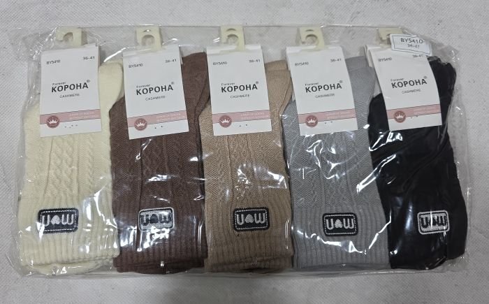 Шкарпетки "Корона" B-5410-1 кашемір жіночі , р. 36-41 -асорті -(Високі /однотонні в рельєфний візерунок +збоку вишивка з написом MoN) -уп. 10 шт