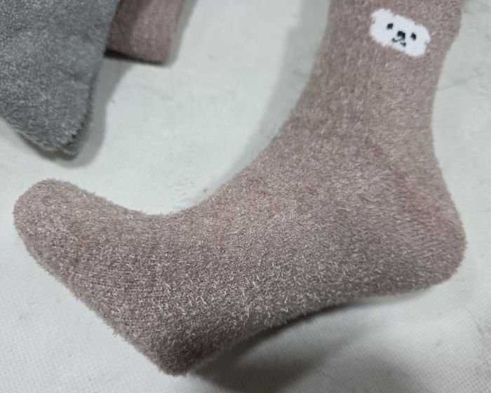 Шкарпетки "NiceSocks" 712-VED-6-ведмедик" трава-плюш жіночі, р. 36-40 -асорті -(чорні /кавові /білі +на середній гумці в рубчик маленька мордочка ведмедика) -уп. 6 шт