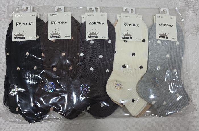 Шкарпетки "Корона" ВY-5455-1 кашемір жіночі, р. 37-41 -асорті -(Укорочені /мікс у рельєфний рубчик +дрібні серця по всій шкарпетці) -уп. 10 шт