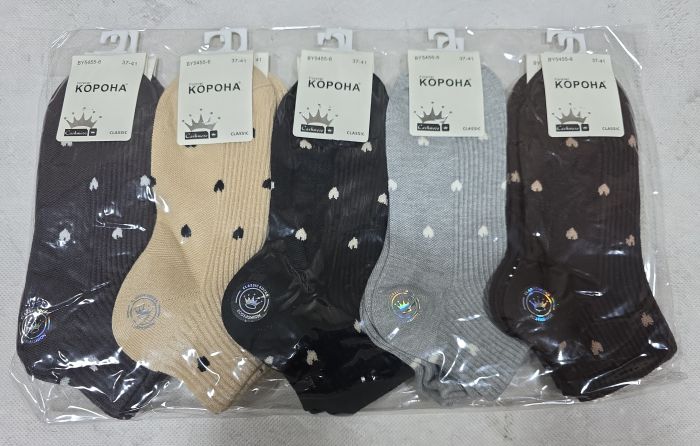 Шкарпетки "Корона" ВY-5455-6 кашемір жіночі, р. 37-41 -асорті -(Укорочені /мікс у рельєфний рубчик +дрібні серця по всій шкарпетці) -уп. 10 шт