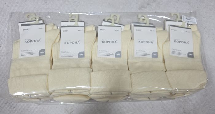 Шкарпетки "Корона" В-801-3 кашемір жіночі, р. 37-41 -(молочні /однотонні в рубчик +з підворотом) -уп. 10 шт