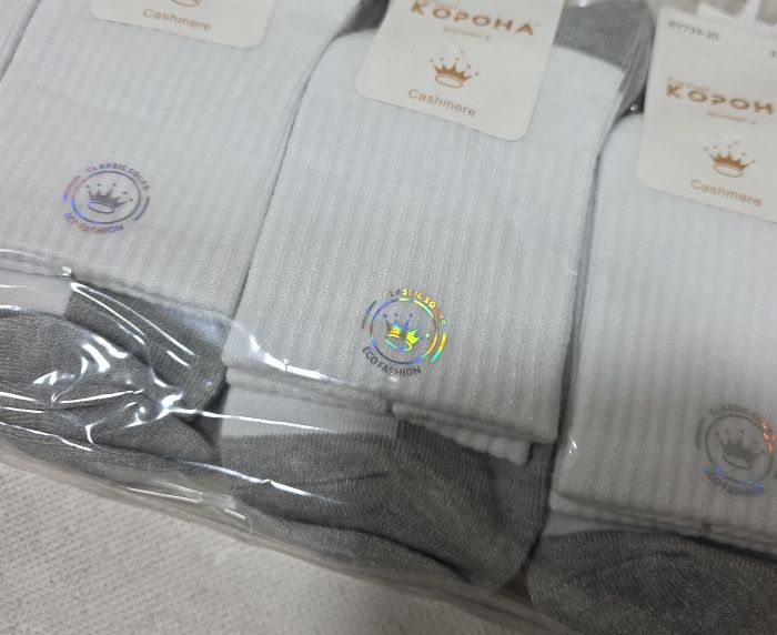 Шкарпетки "КОРОНА" ВY-733-20 кашемір жіночі, р. 37-41 -(Подовжені з гумкою в рубчик +сірий низ та білий верх) -уп. 10 шт