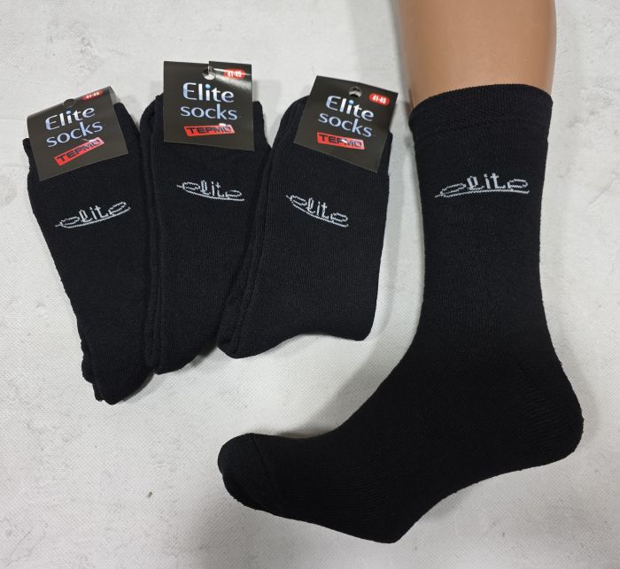 Шкарпетки "Дукат-Elite Socks termo" М-5218-01 махрові чоловічі, р. 41-45 -(Махра/ чорні -з вишивкою Elite) -уп. 12 шт